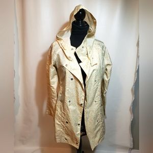 MOSSIMO Yellow Pastel Floral Hooded Rain Jacket Double Breasted Ladies Large